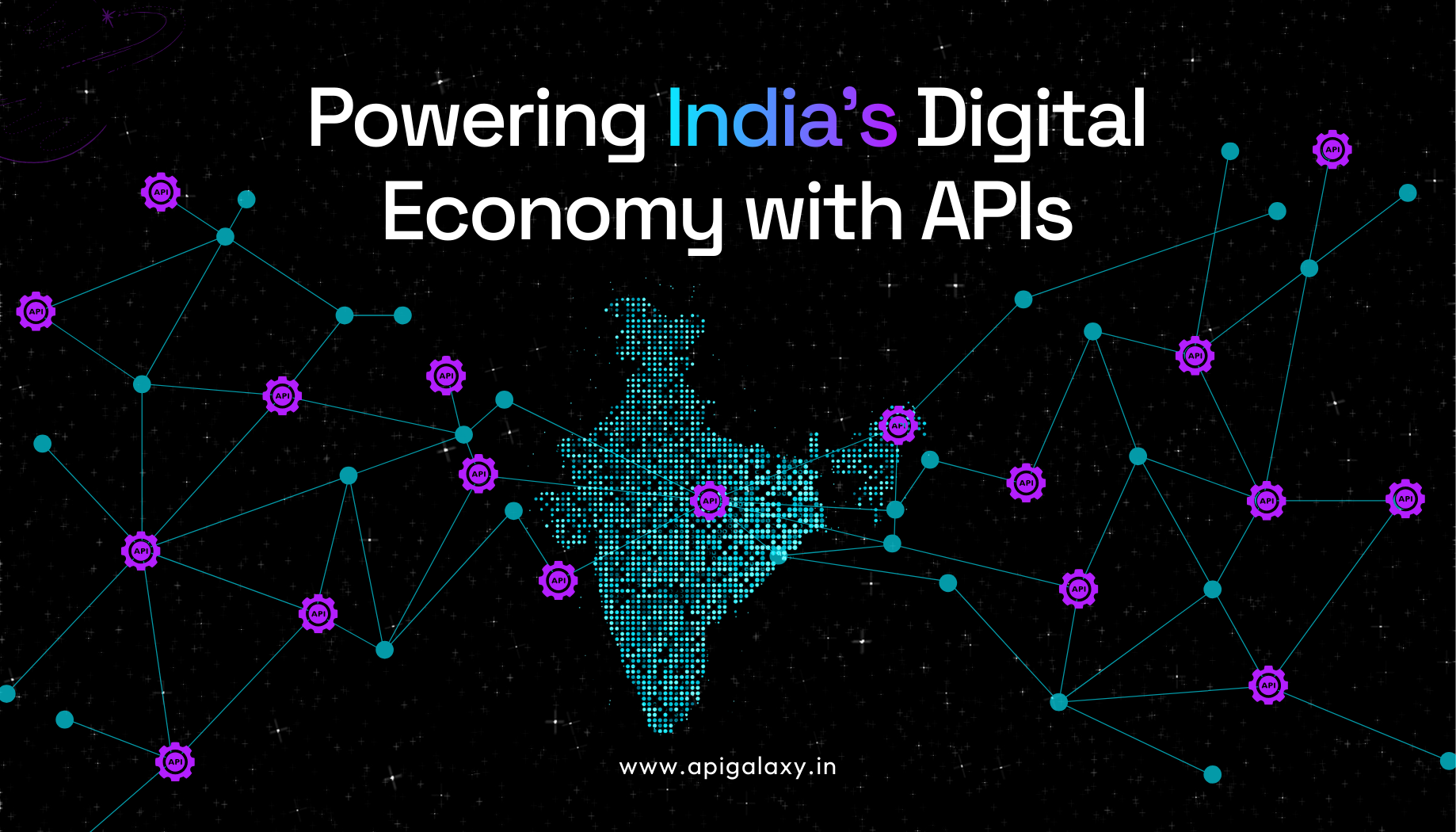 Digital India map with API connections showcasing how APIs power fintech, telecom, retail, and travel growth in India’s digital economy