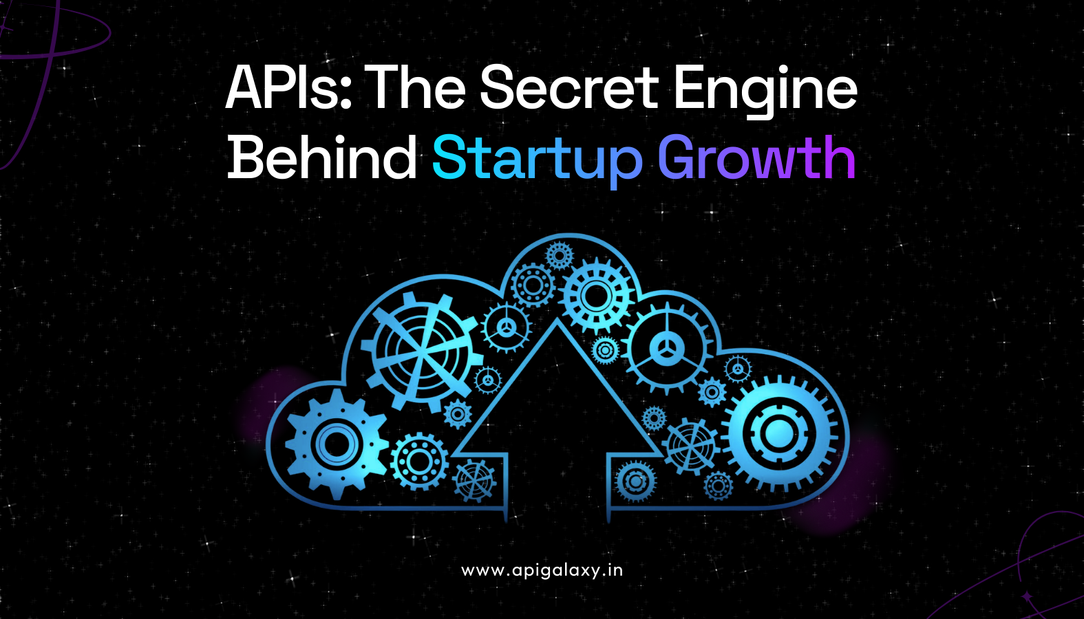 Illustration of a rocket launching from the word "Startup," symbolizing how APIs accelerate business growth, scalability, and success for startups.