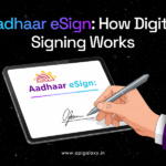 Aadhaar eSign process showing how digital signing works on a smartphone with OTP verification in India
